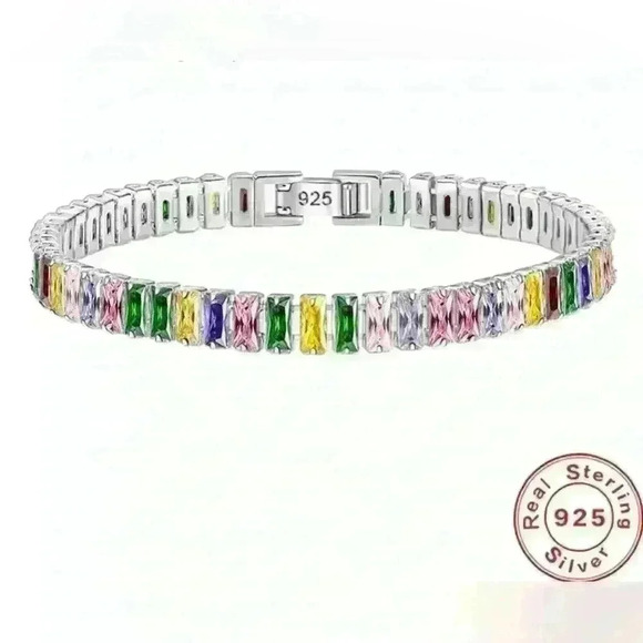 COPY - Sterling Silver Bracelet with Beautiful Colored Crystal Stones - Picture 1 of 4